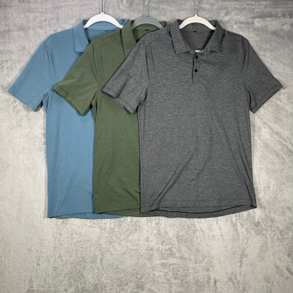 Lululemon Polo Shirt Lot Men Size Small Grey Green Blue Short Sleeve 3 Pack Golf